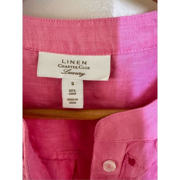 Linen Charter Club Pink Eyelet Button Front Top Size Small New - Picture 3 of 5